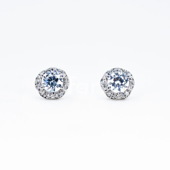Large Blossom Halo Stud Earrings - Trắng