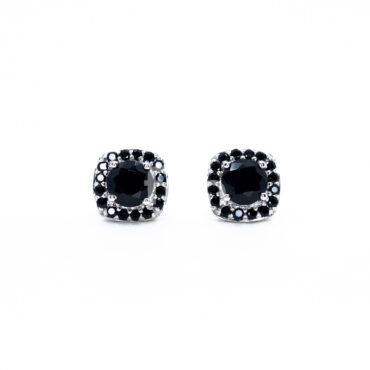 Large Square Halo Stud Earrings - Black