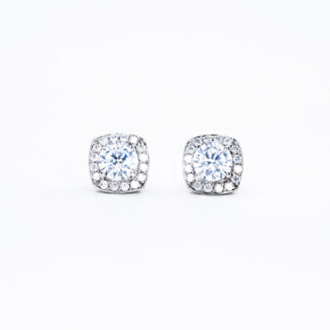 Large Square Halo Stud Earrings - White