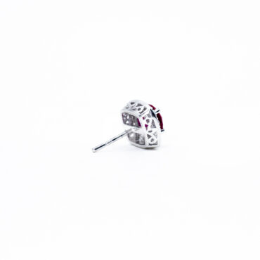 Large Square Halo Stud Earrings - White, Ruby Pink