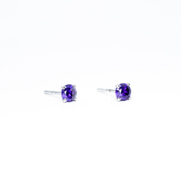 Small 4-Prong Martini Stud Earrings - Amethyst Purple