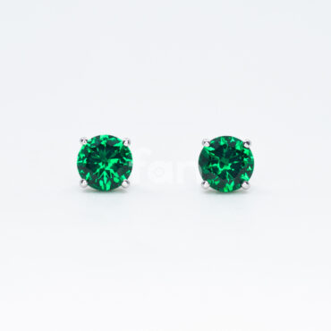 Heart Base Small Stud Earrings - Emerald Green