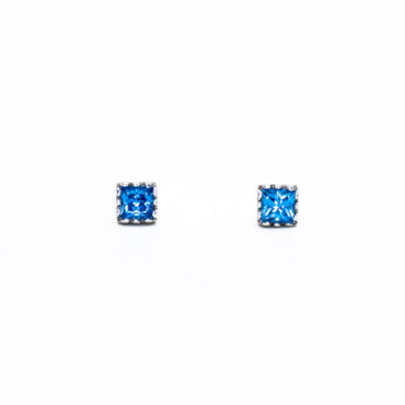 Square Crown Stud Earrings - Topaz Blue