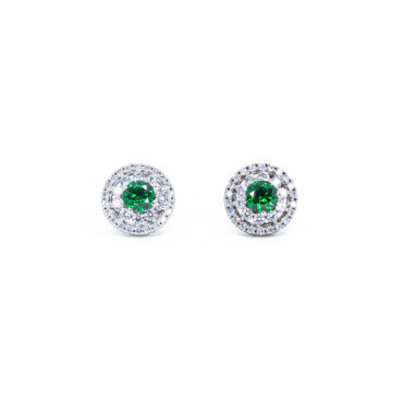 Blossom Round Stud Earrings - Trắng, Xanh Emerald