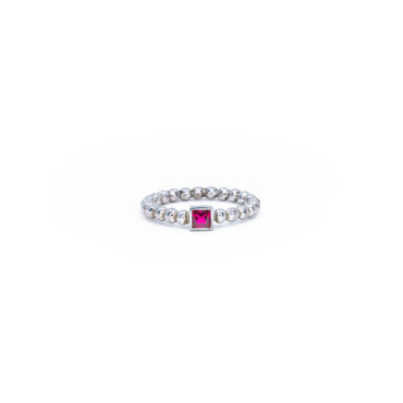 Square Bezel Beaded Ring - Ruby Pink