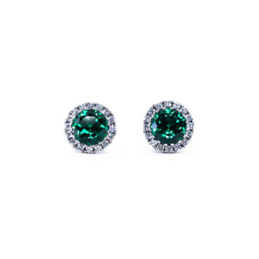 Grande Round Halo Stud Earrings - Emerald Green, White