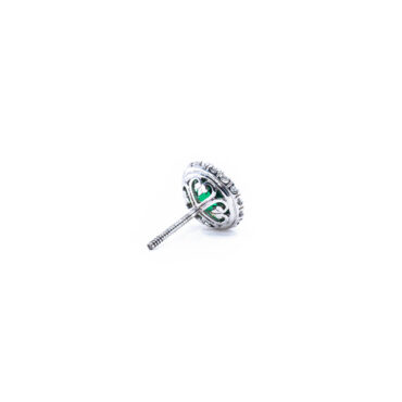 Grande Round Halo Stud Earrings - Emerald Green, White
