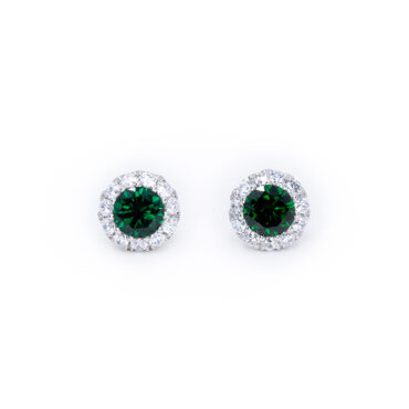 Large Round Halo Stud Earrings - White, Emerald Green